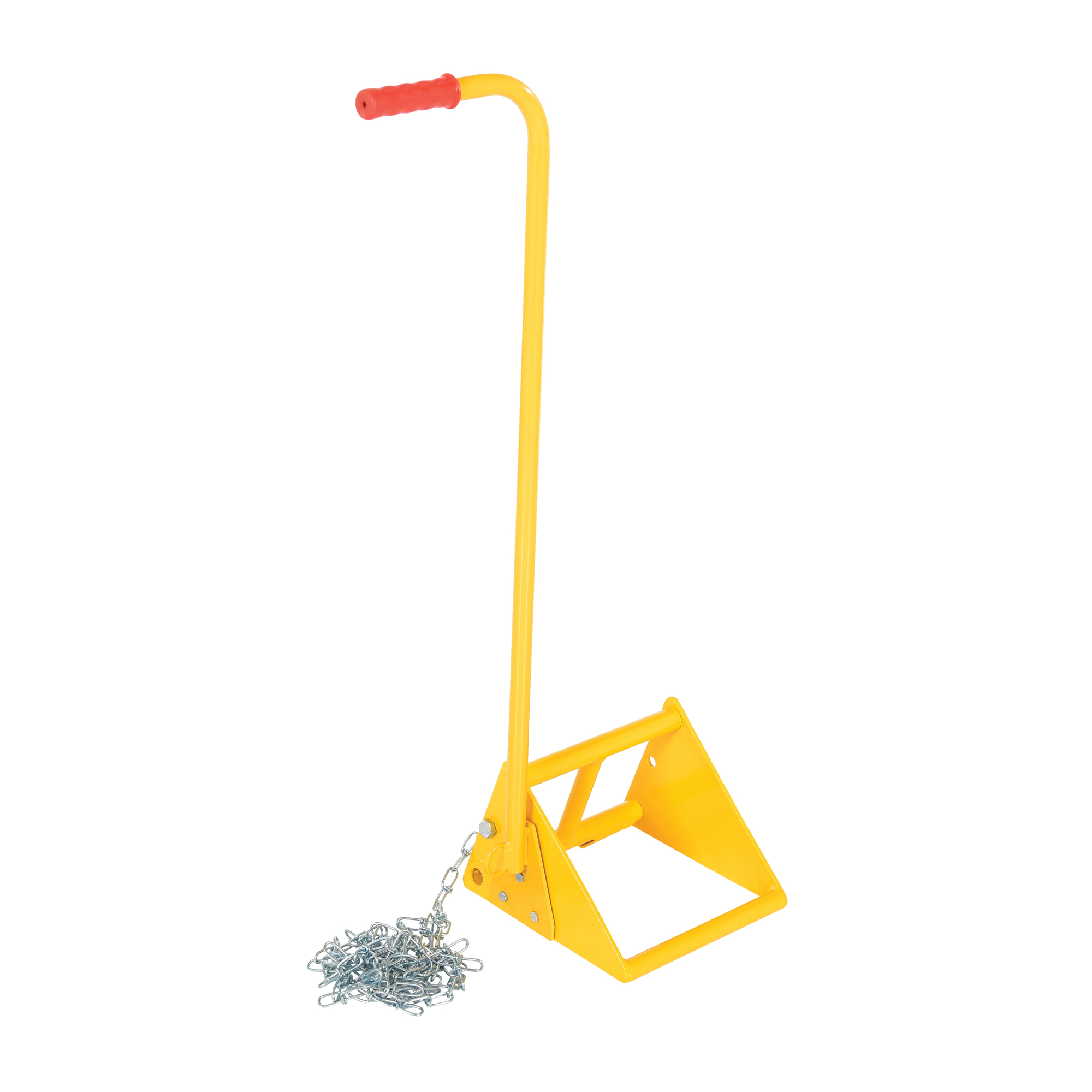 Vestil Wheel Chock with Ergonomic Handle - Fabricated Steel, Yellow Powder Coat, Model# FAB-10-ERGO